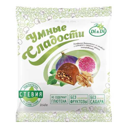 Конфеты со стевией Умные сладости с инжиром и грецким орехом глазированные 210 г в Газпромнефть