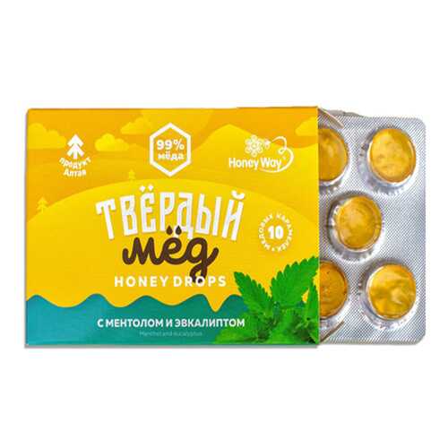 Карамель Твердый мед медовая со вкусом ментола и эвкалипта 30 г в Газпромнефть